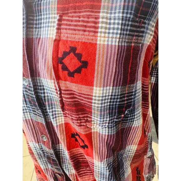 Ariat Womens Red Plaid Button-Up Western Cowgirl Shirt S Santa Fe Tribal Print - Picture 11 of 12